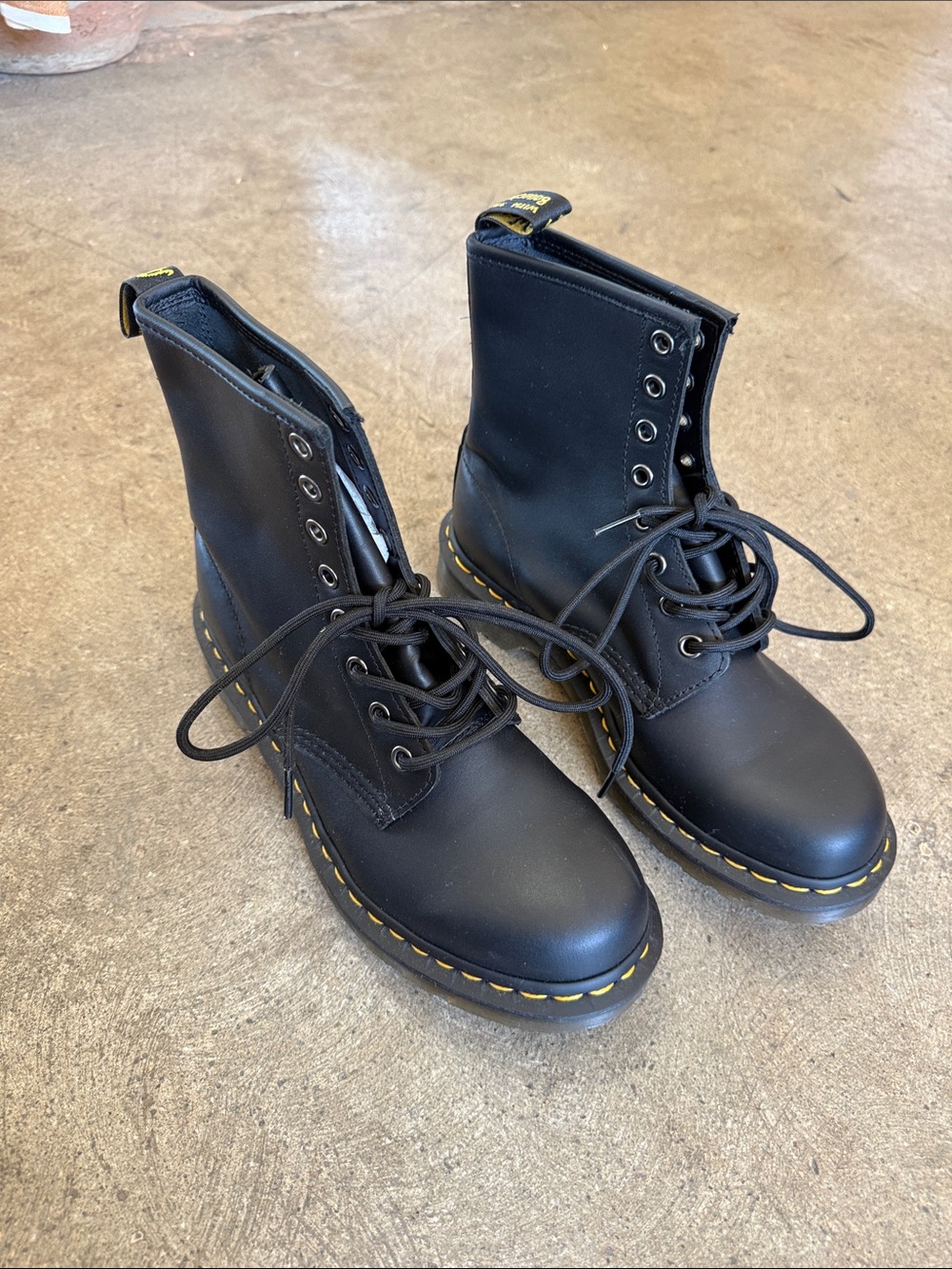 Dr. Martens Black Lace-Up Boots with Yellow Stitching